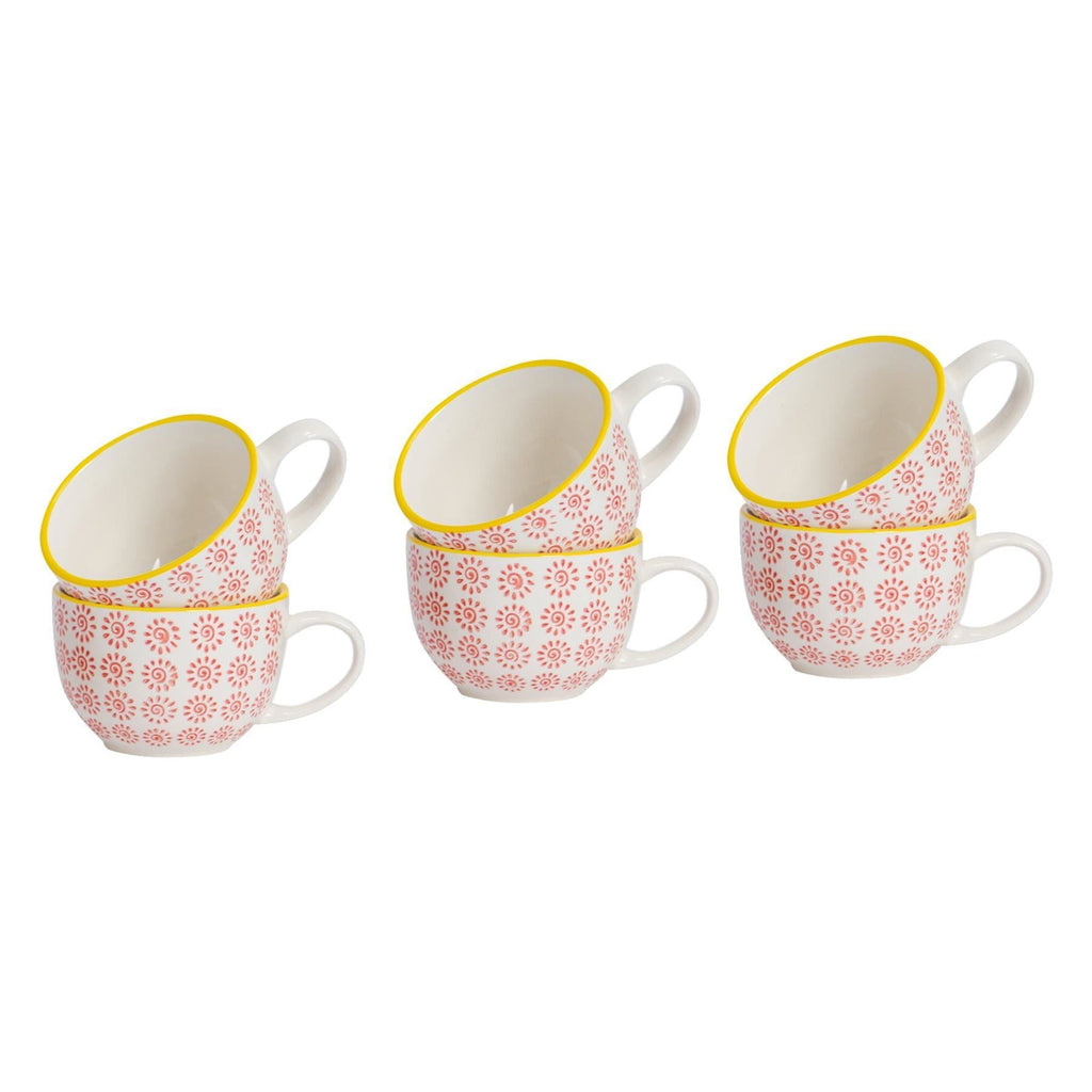 250ml Hand Printed Cappuccino & Tea Cups - Pack of Six