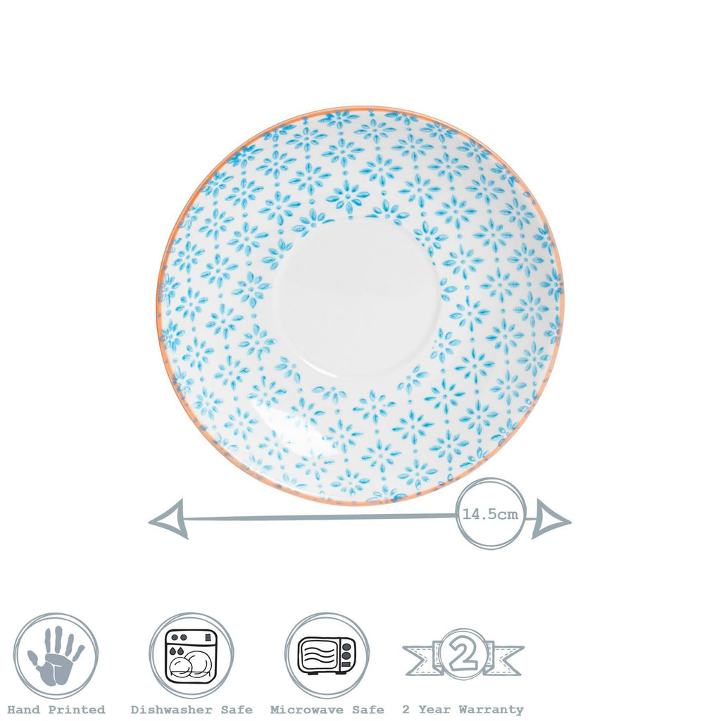 14.5cm Hand Printed China Cappuccino Saucers - Pack of Six