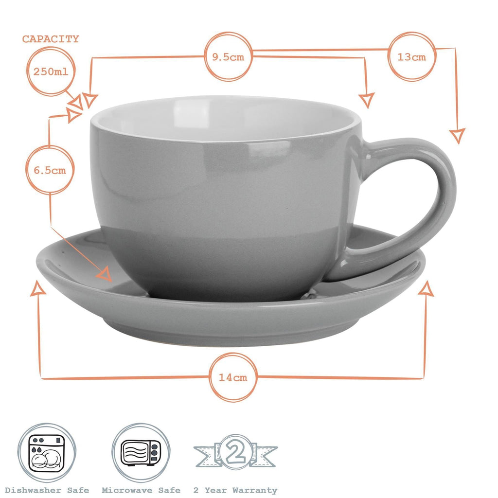 250ml Coloured China Cappuccino Cup & Saucer Set