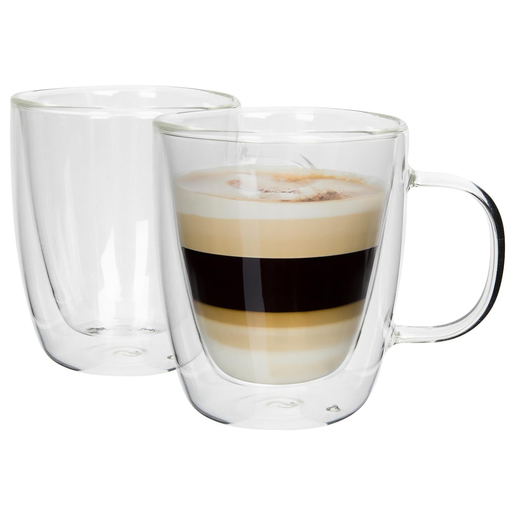386ml Double Walled Glass Coffee Mugs - Pack of Two