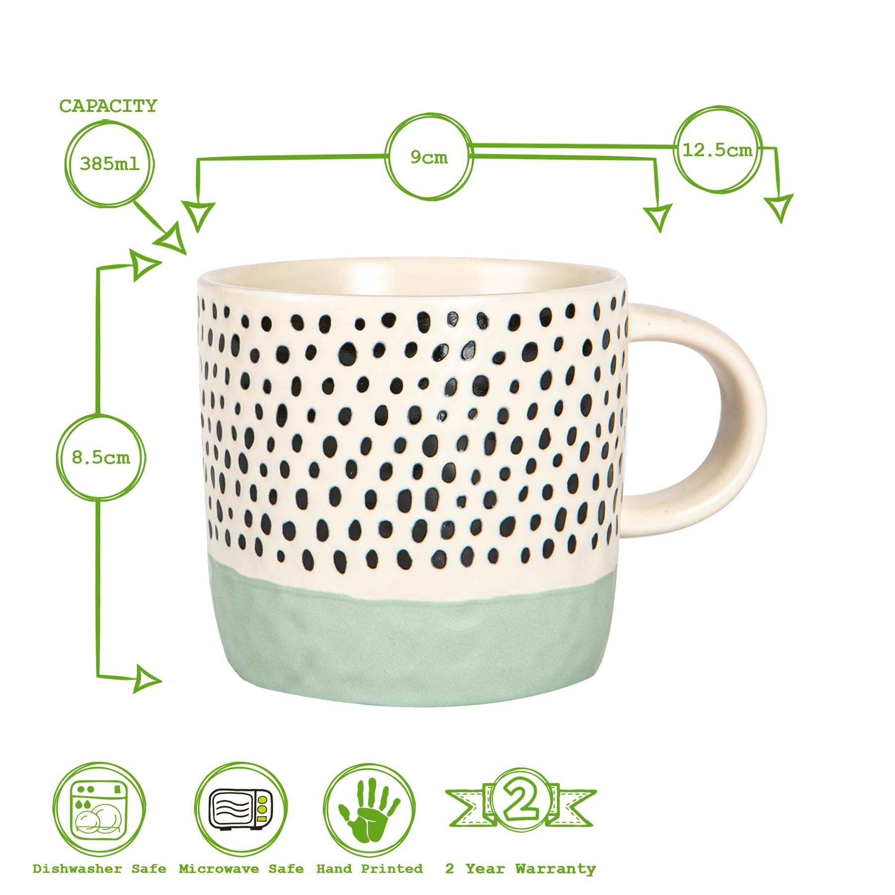 385ml Dipped Spot Stoneware Coffee Mugs - Pack of 6