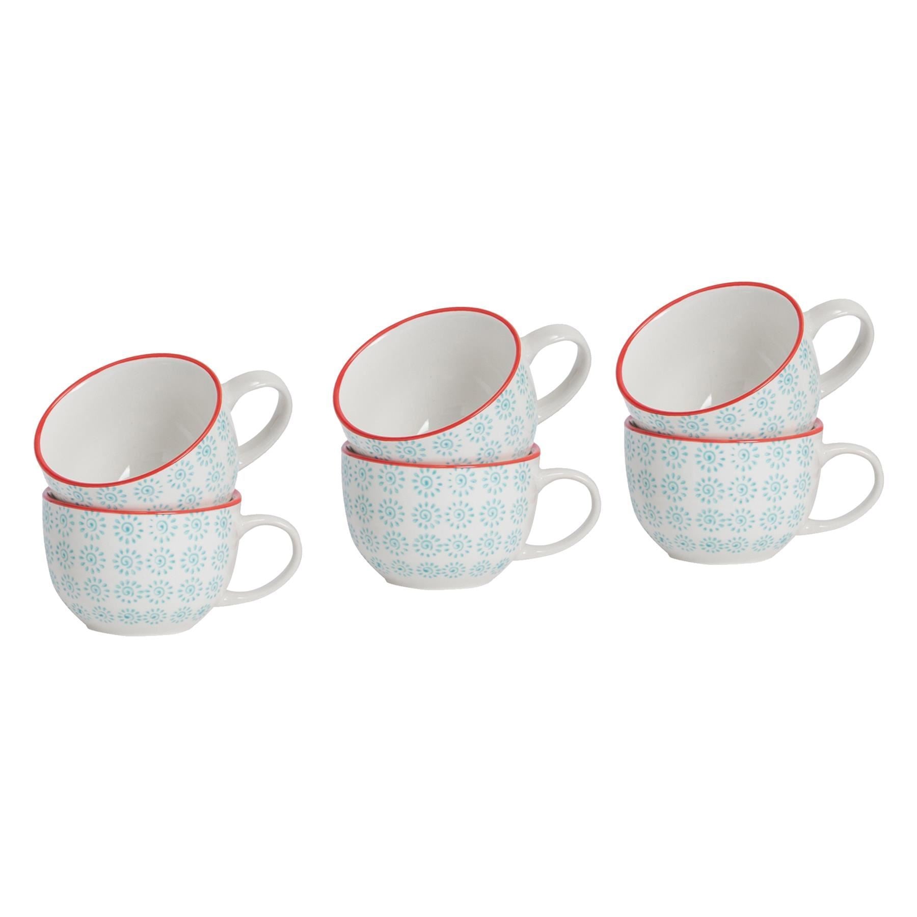 250ml Hand Printed Cappuccino & Tea Cups - Pack of Six