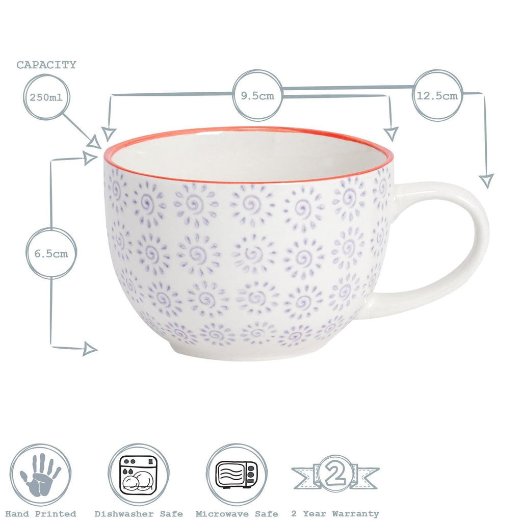 250ml Hand Printed Cappuccino & Tea Cups - Pack of Six