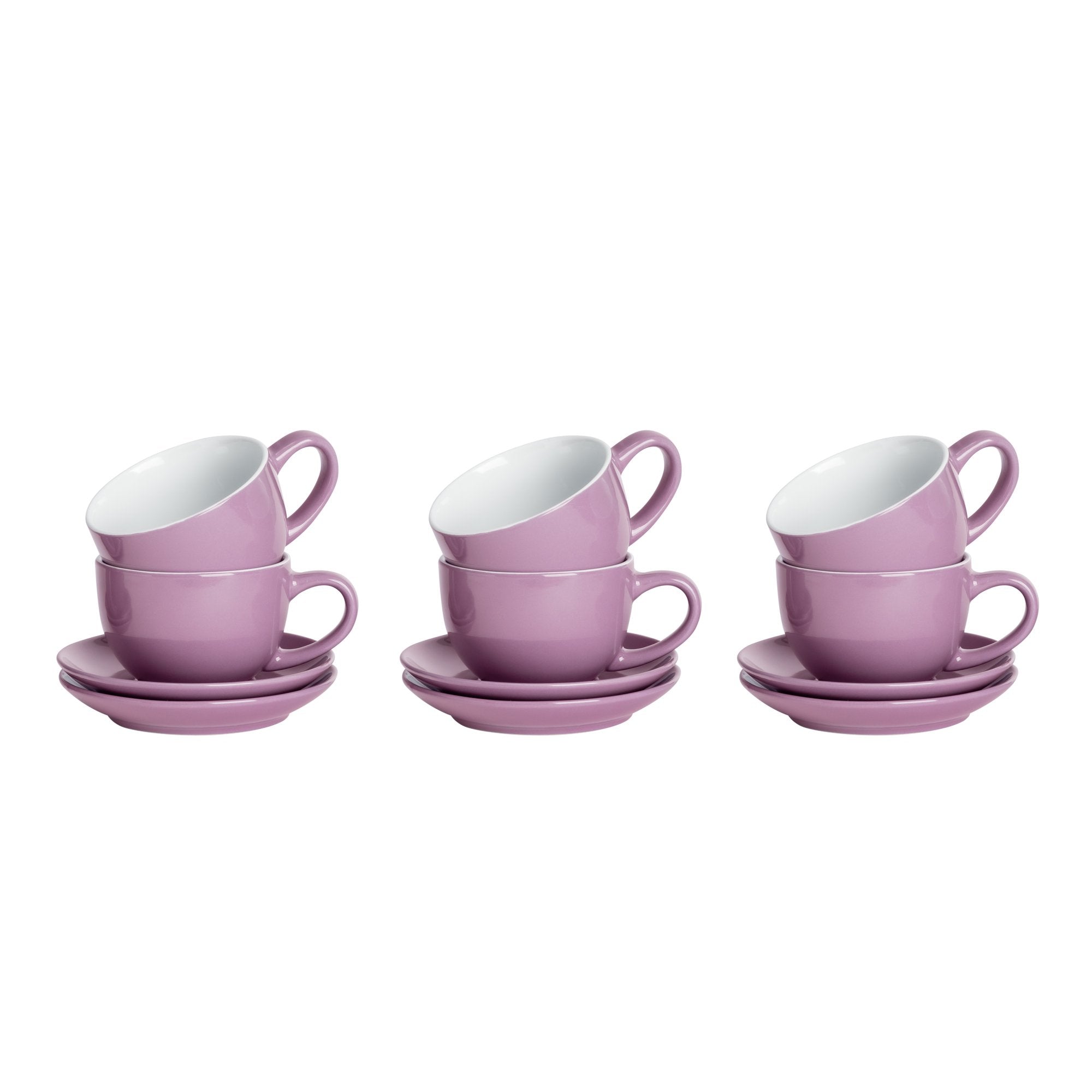 250ml Coloured Cappuccino Cups & Saucers - Pack of Six