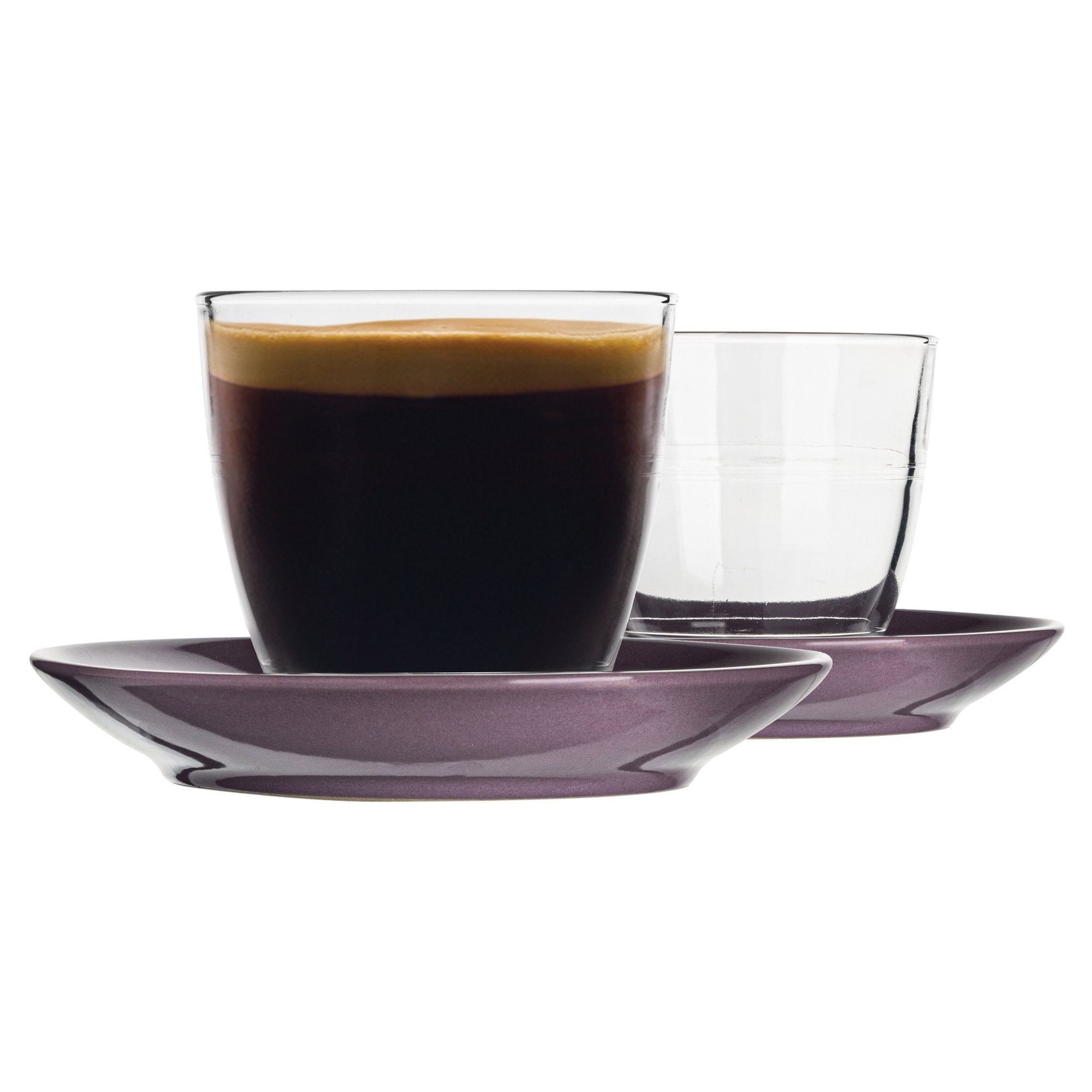 220ml Gigogne Glass Coffee Cups & Saucers - Pack of Six