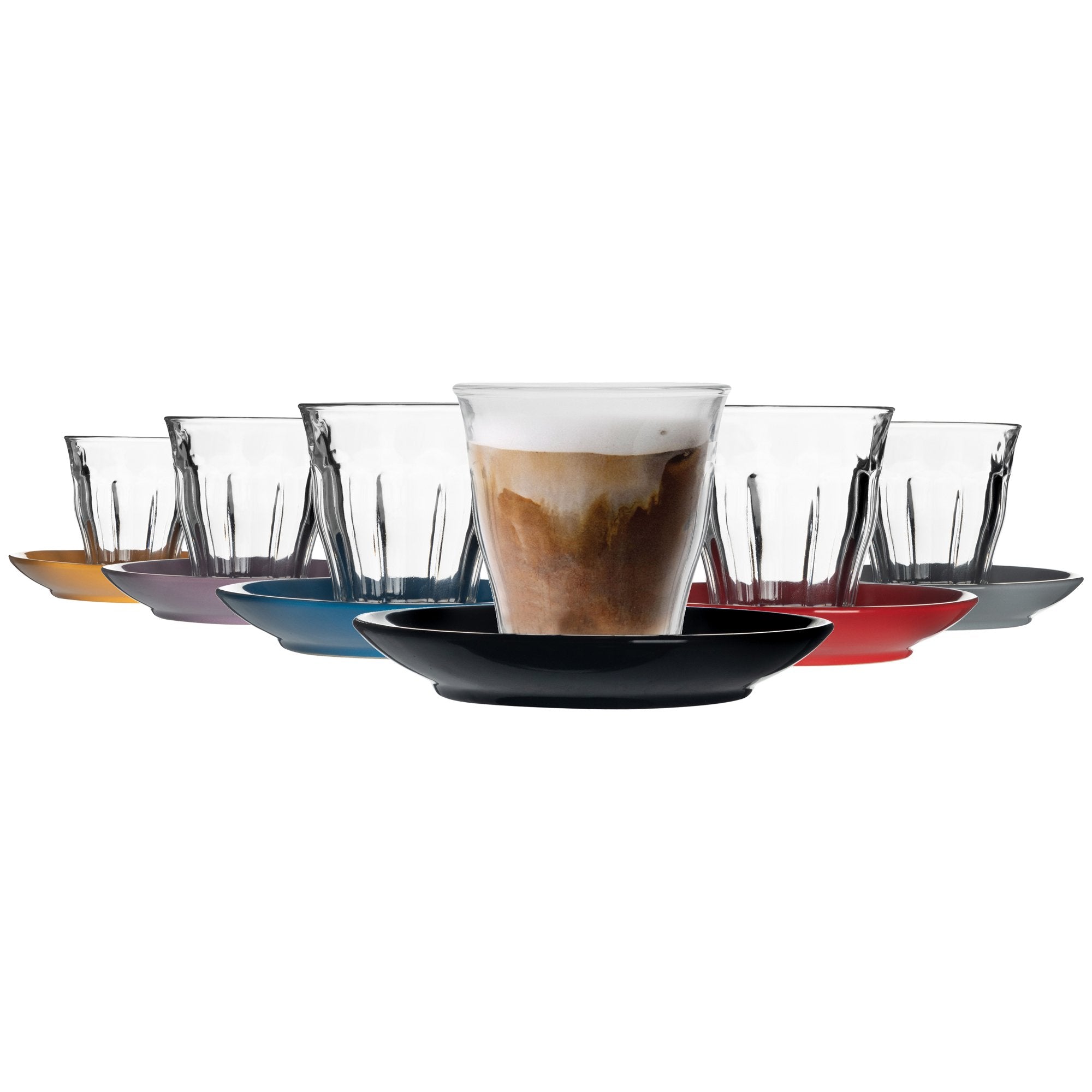 200ml Picardie Glass Coffee Cups & Saucers - Pack of Six