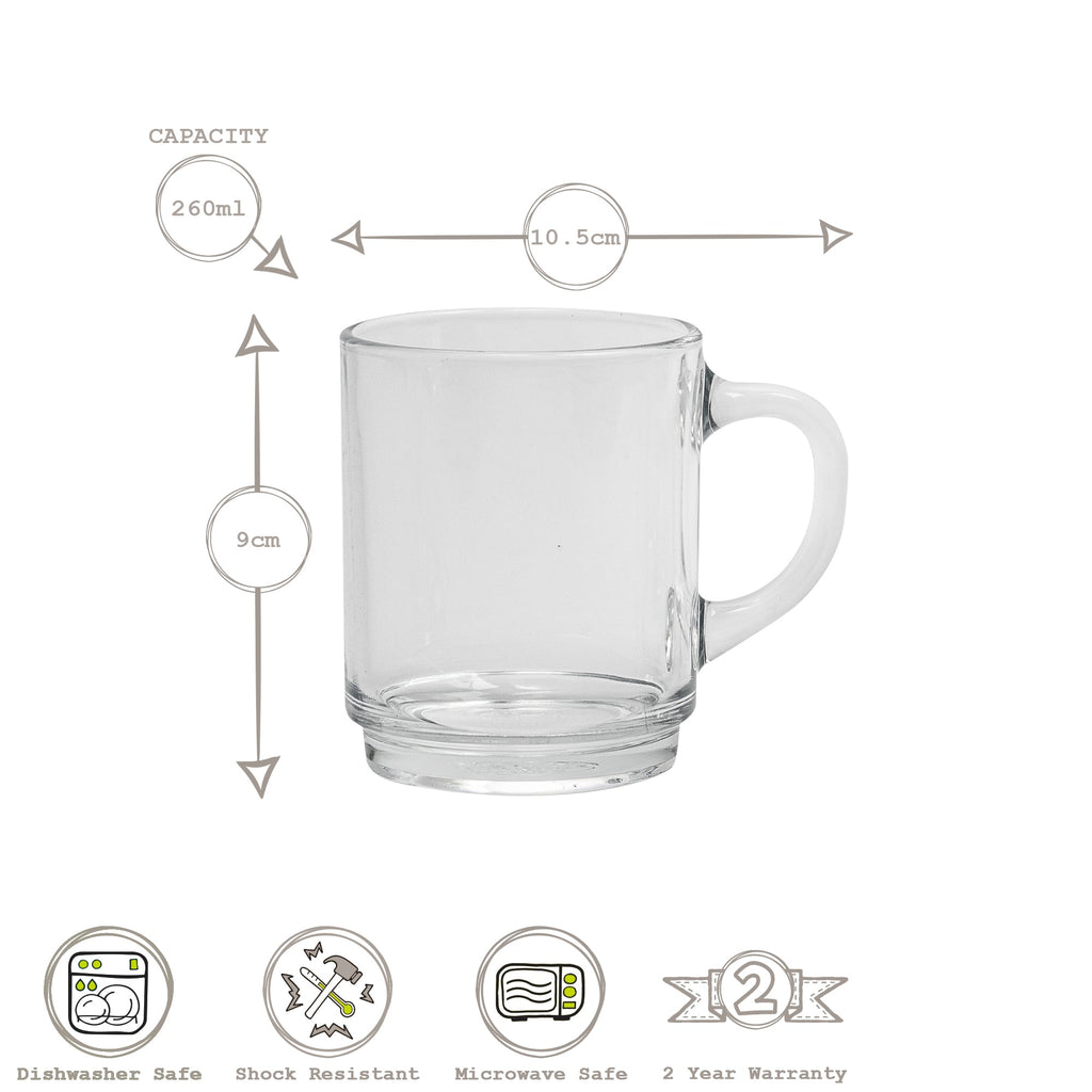 260ml Versailles Glass Mugs - Pack of Six