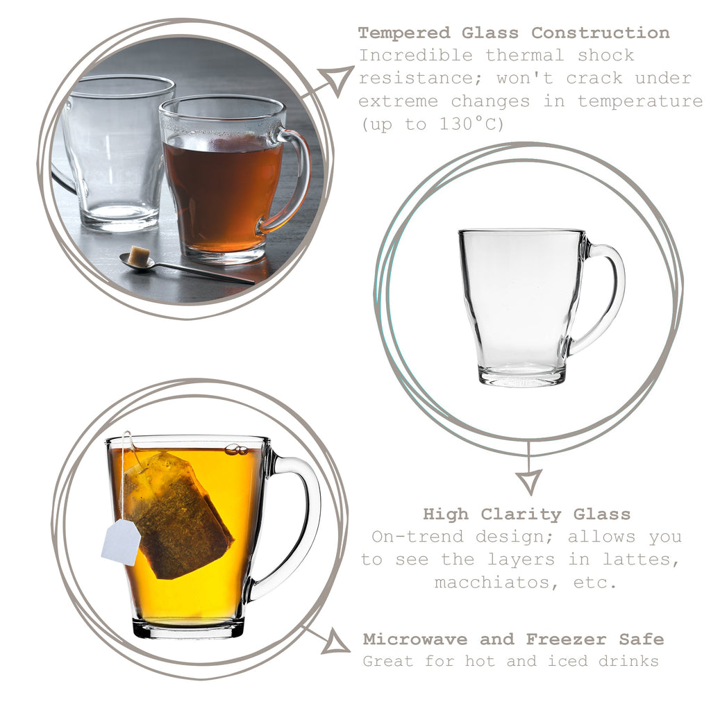 350ml Cosy Glass Coffee Mugs - Pack of Six