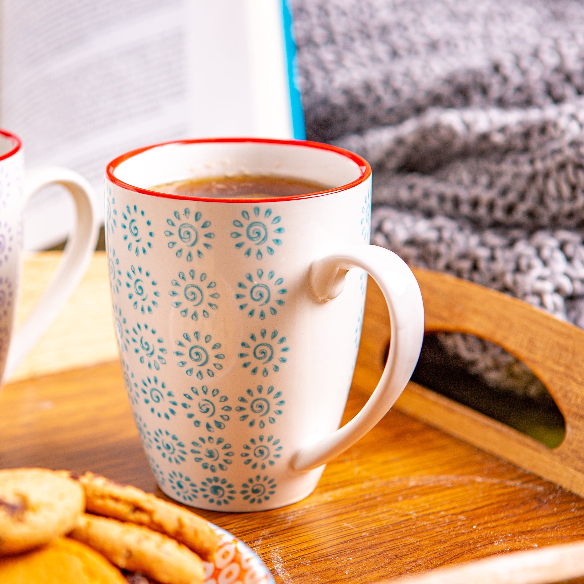 360ml Hand Printed China Coffee Mugs - Pack of Six