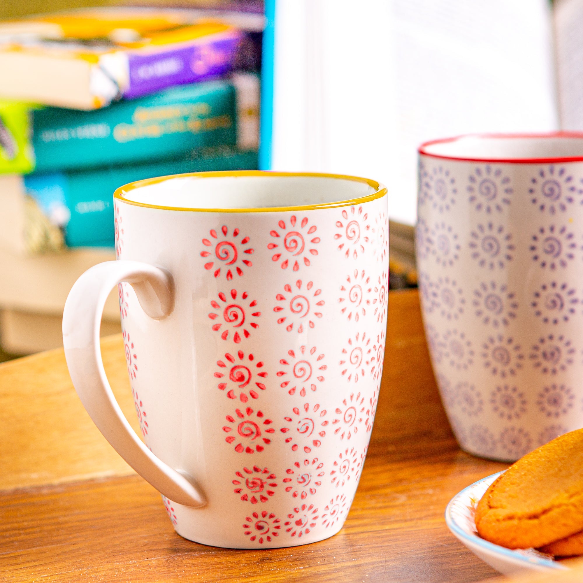 360ml Hand Printed China Coffee Mugs - Pack of Six