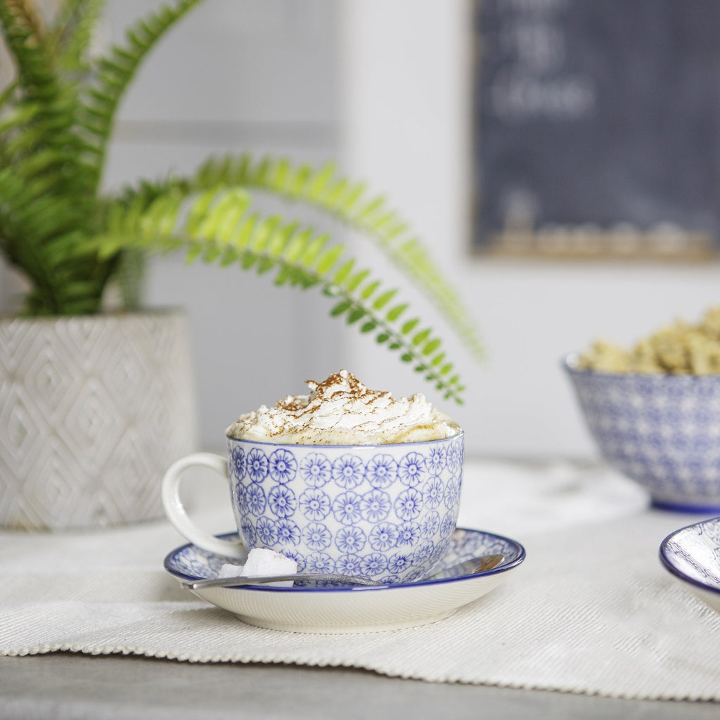 250ml Hand Printed Cappuccino Cups & Saucers - Pack of Six