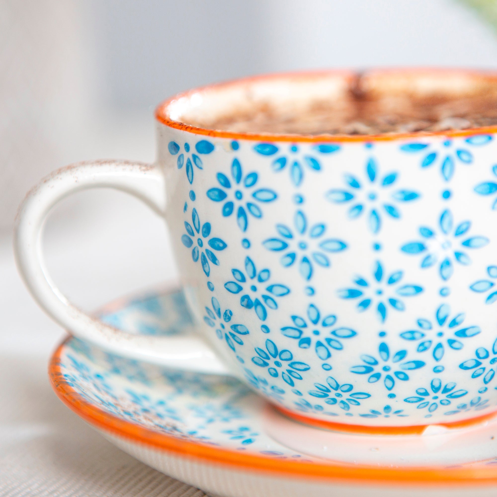 250ml Hand Printed Cappuccino Cups & Saucers - Pack of Six