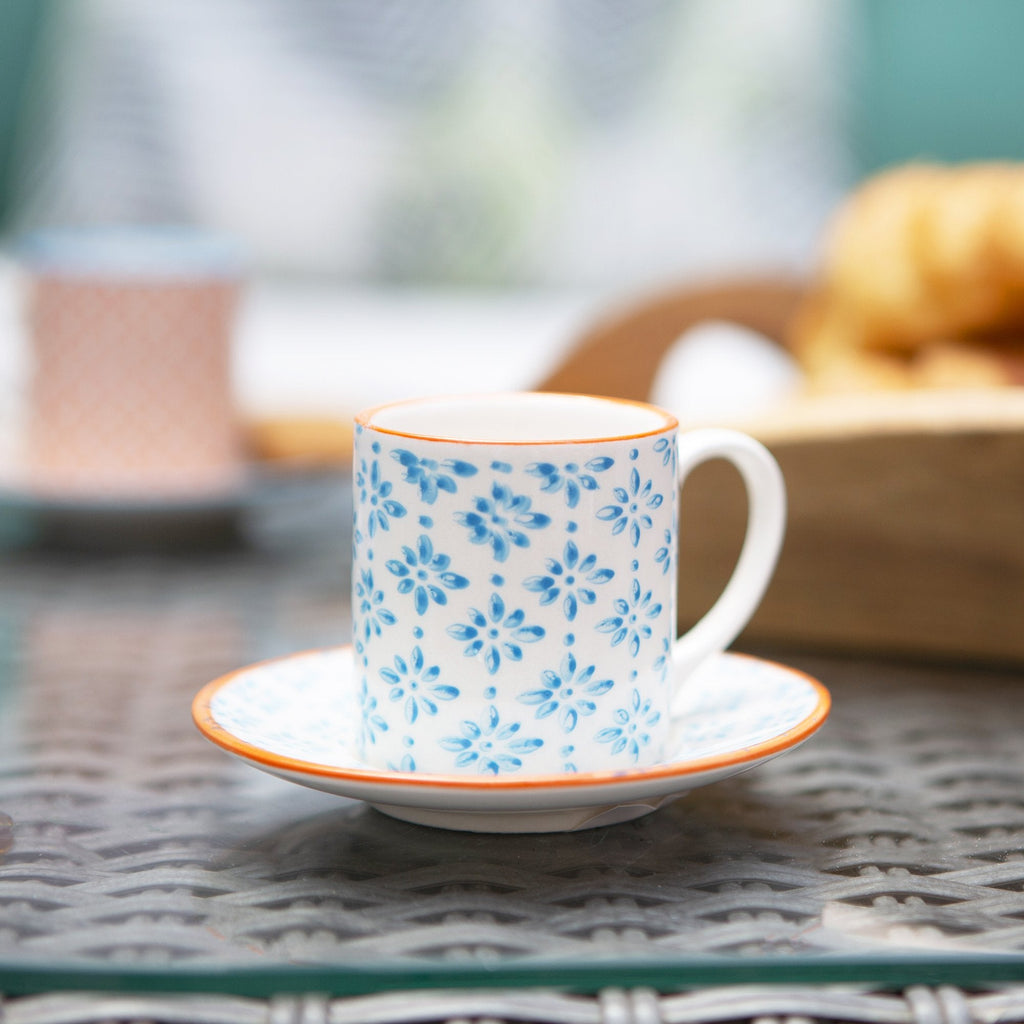 65ml Hand Printed Espresso Cups & Saucers - Pack of Six