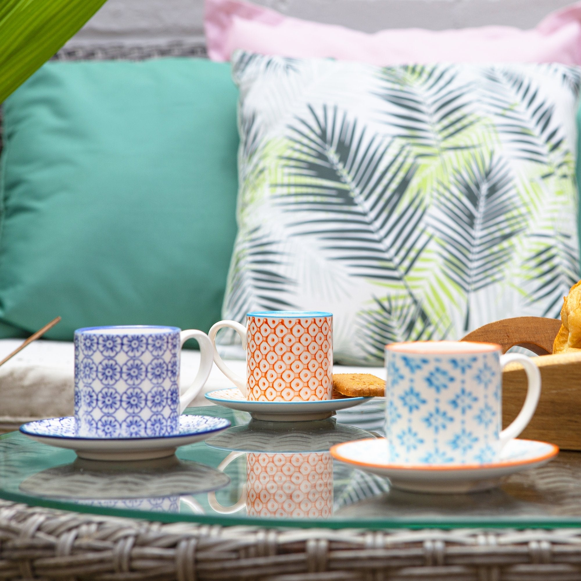 65ml Hand Printed Espresso Cups & Saucers - Pack of Six