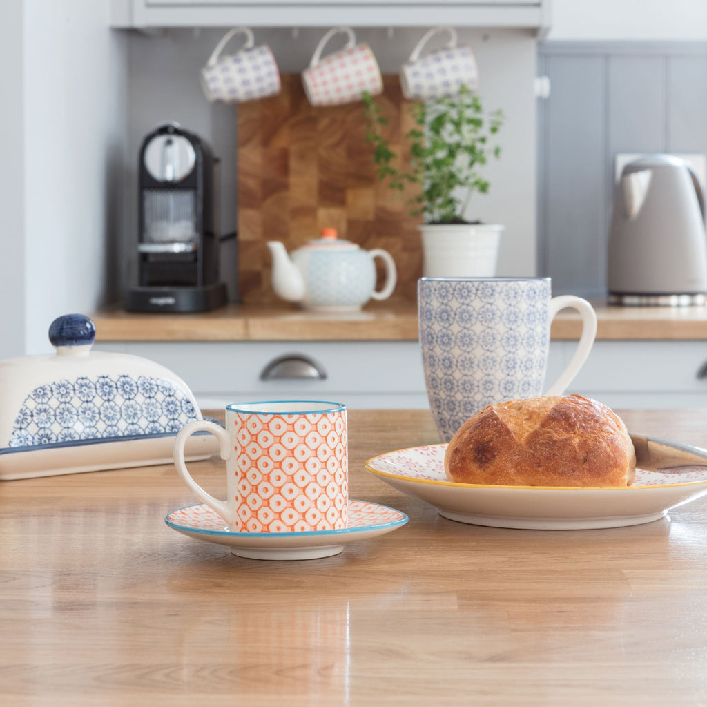 65ml Hand Printed Espresso Cups & Saucers - Pack of Six