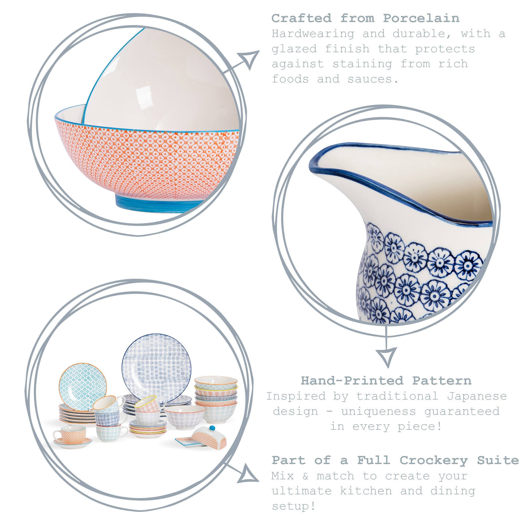 250ml Hand Printed Cappuccino & Tea Cups - Pack of Six