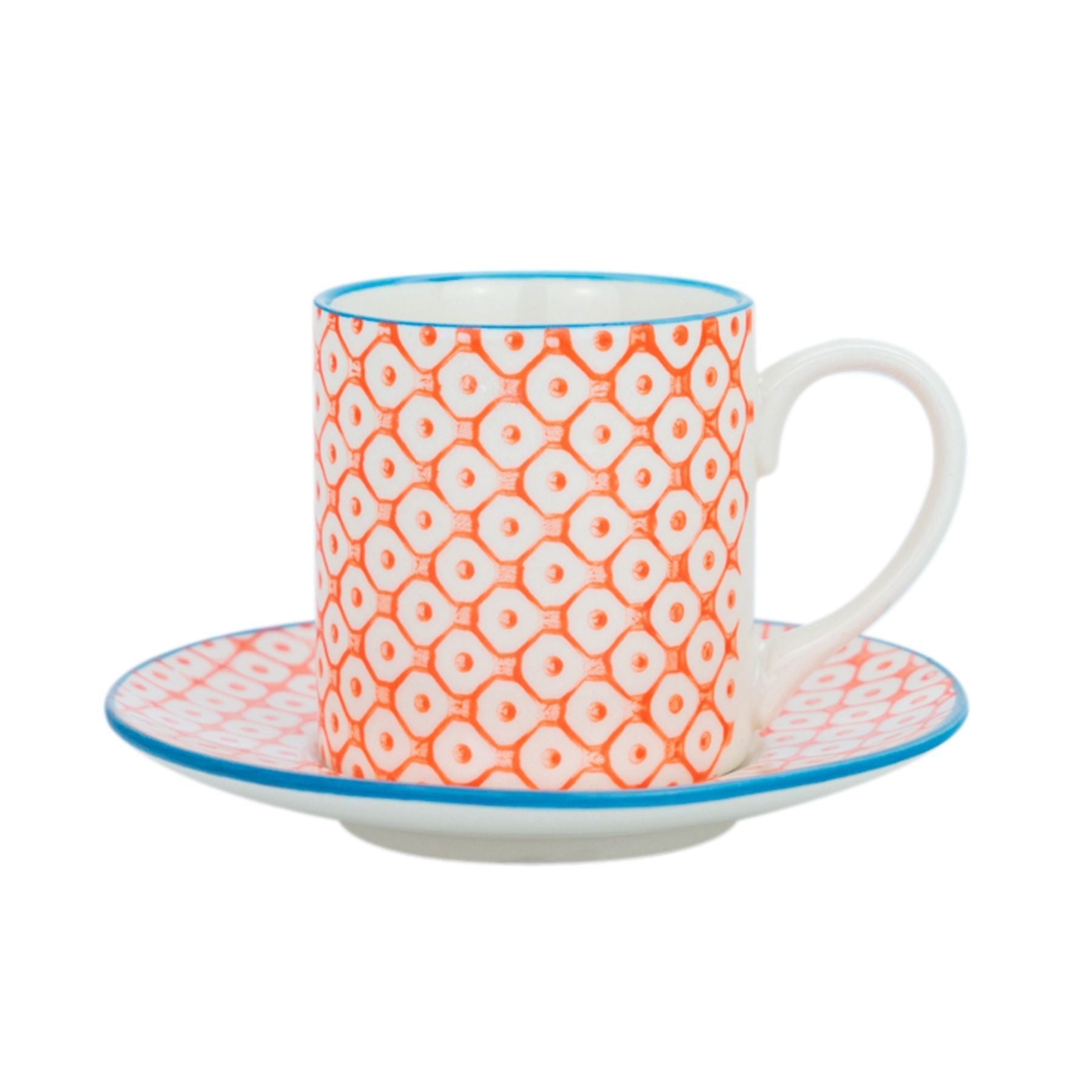 65ml Hand Printed Espresso Cups & Saucers - Pack of Six