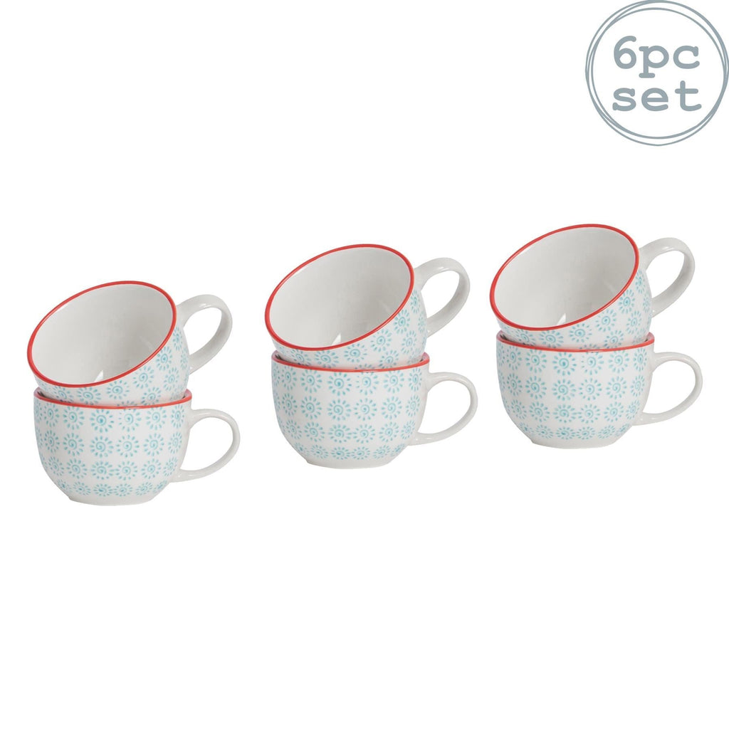 250ml Hand Printed Cappuccino & Tea Cups - Pack of Six