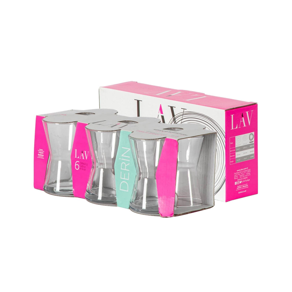 140ml Derin Turkish Glass Tea Cups & Saucers - Six Sets