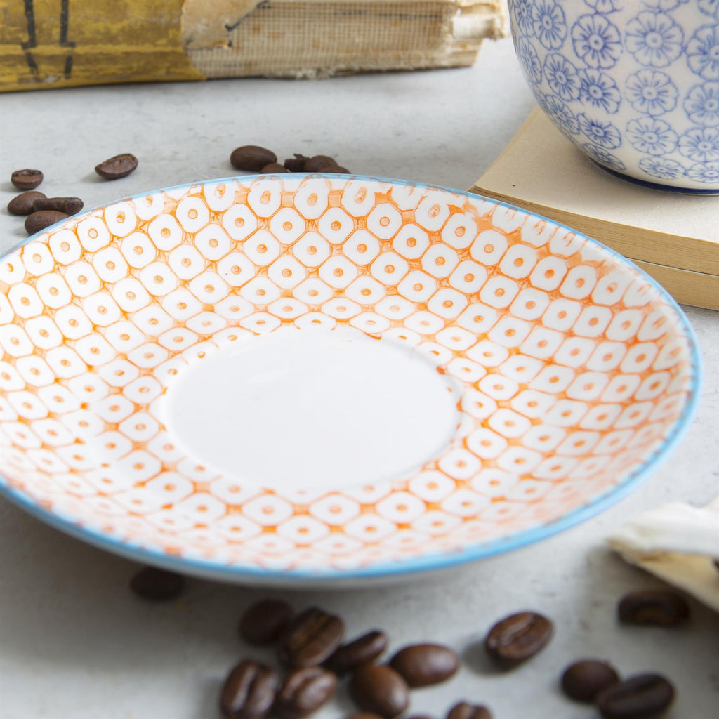 14.5cm Hand Printed China Cappuccino Saucers - Pack of Six