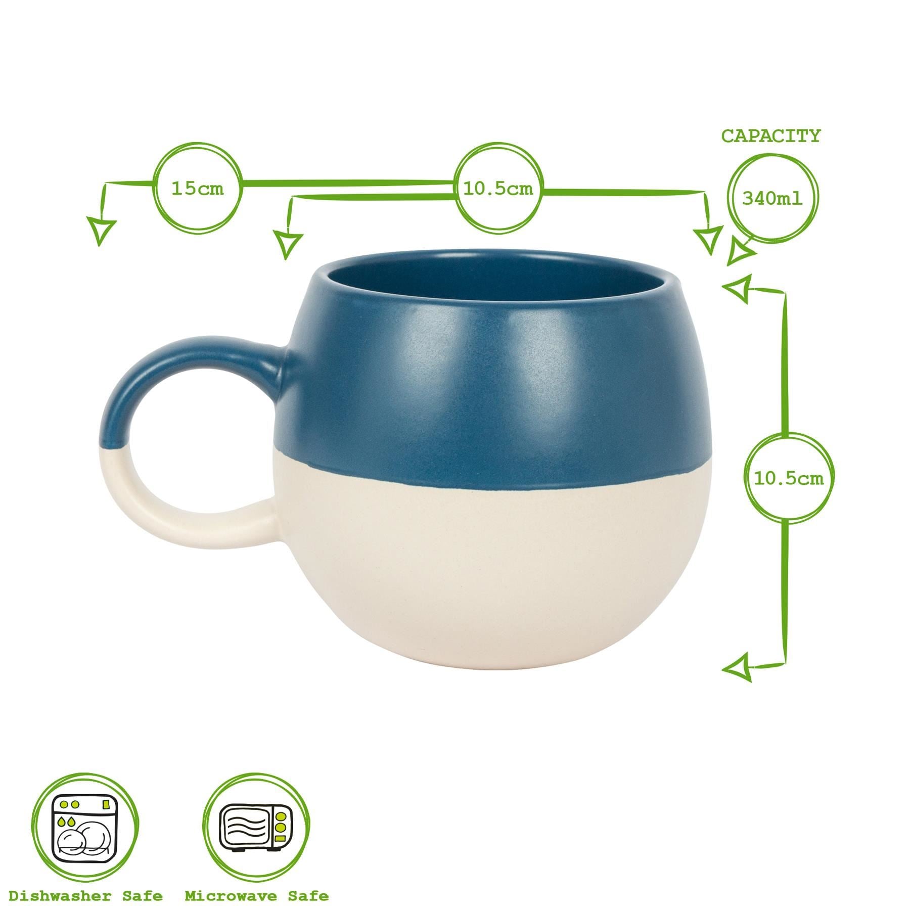 340ml Colour Block Sphere Stoneware Mugs - Navy - Pack of 4