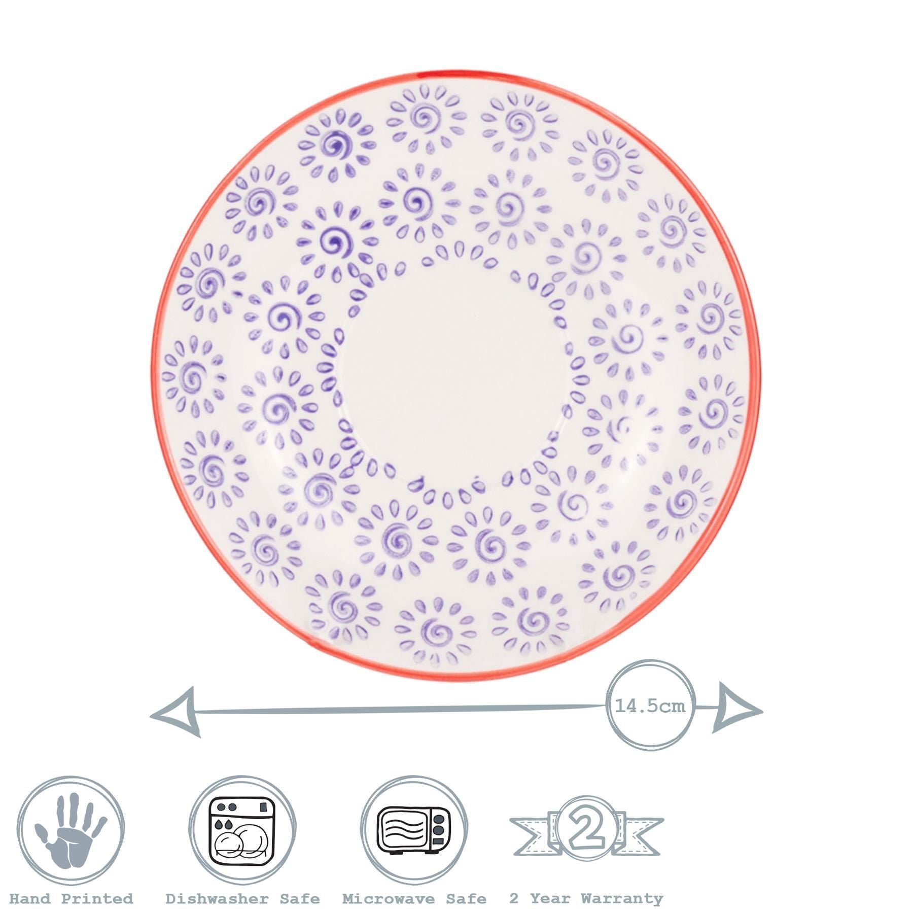 14.5cm Hand Printed China Cappuccino Saucers - Pack of Six