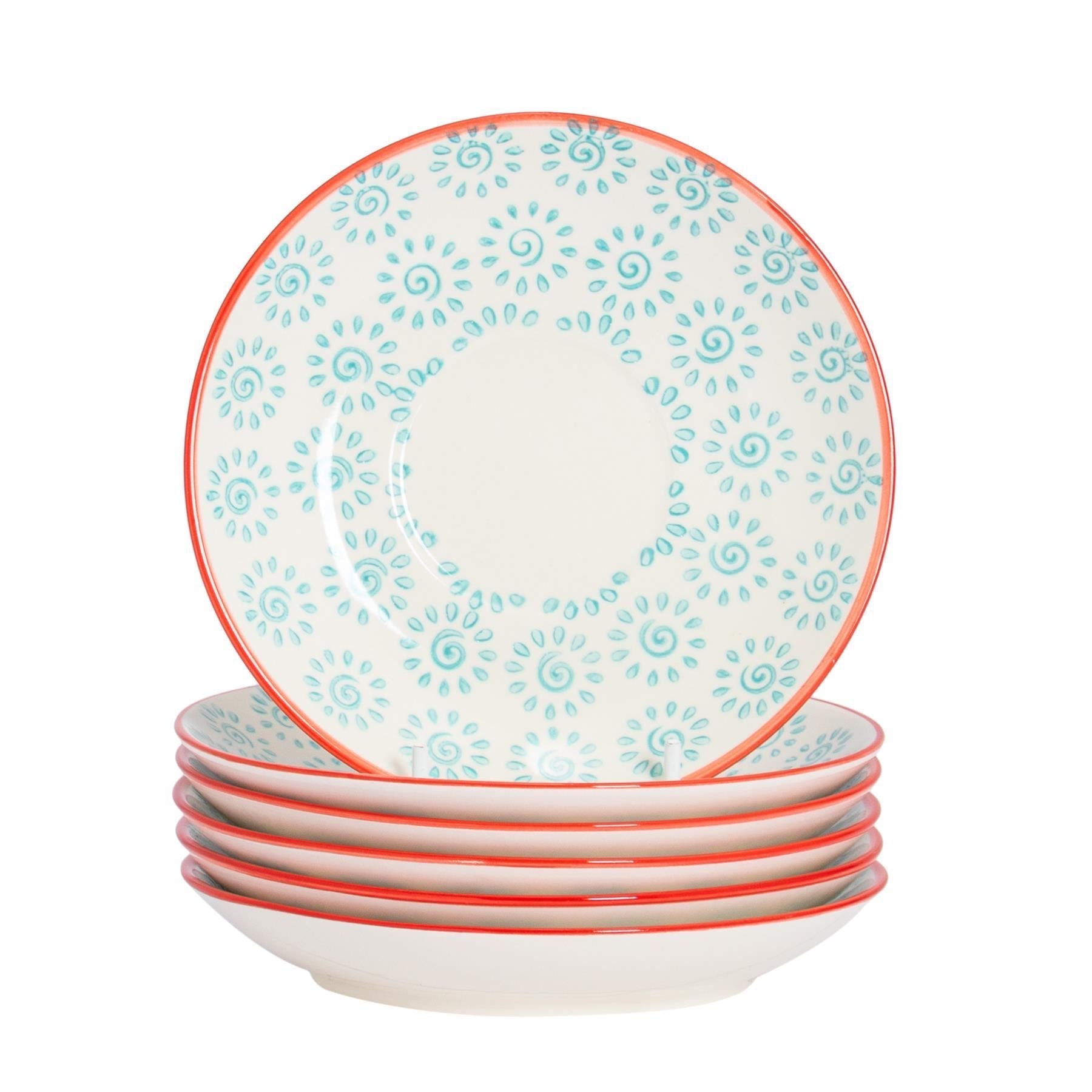 14.5cm Hand Printed China Cappuccino Saucers - Pack of Six