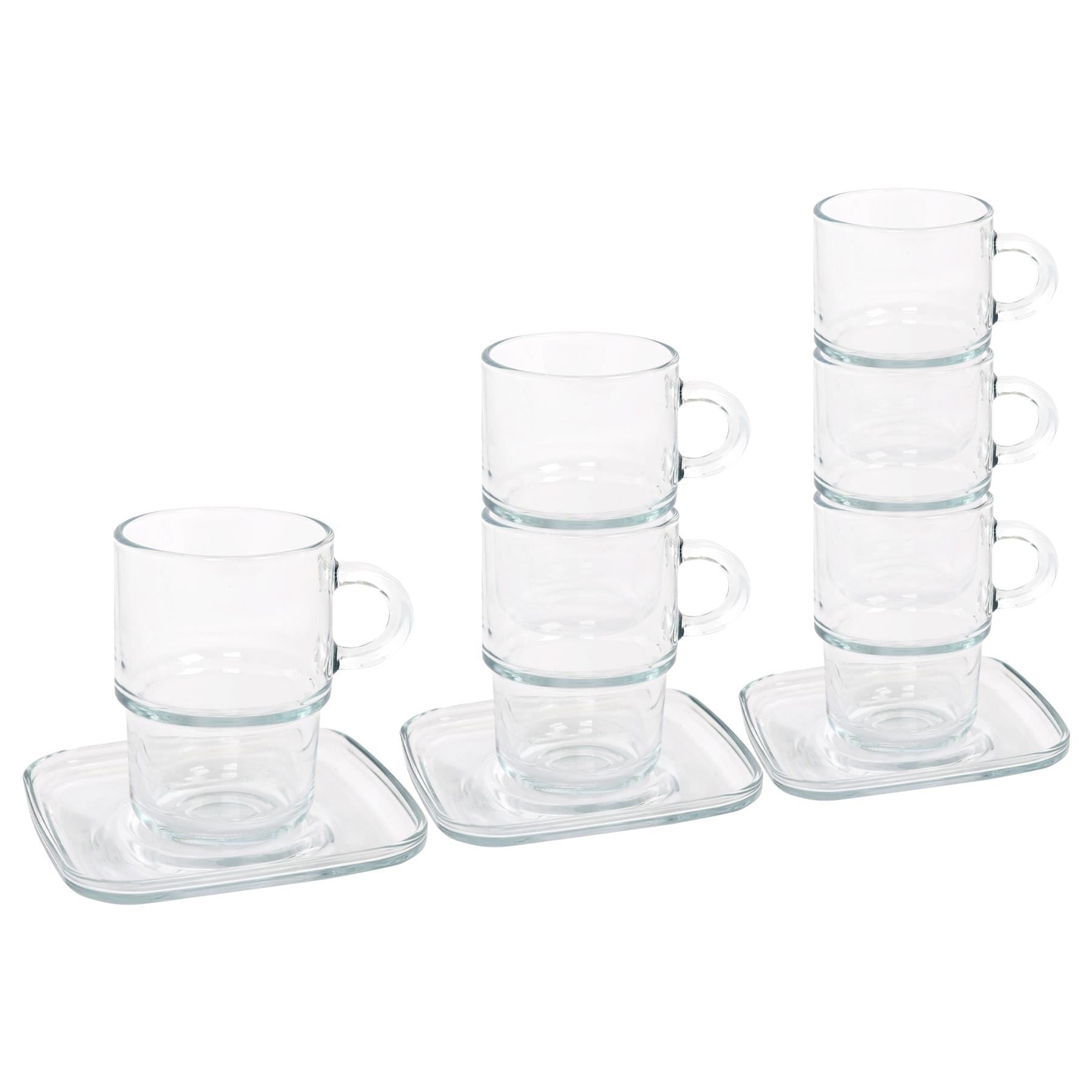 12pc 350ml Cozy Stacking Glass Coffee Cups & Saucers Set