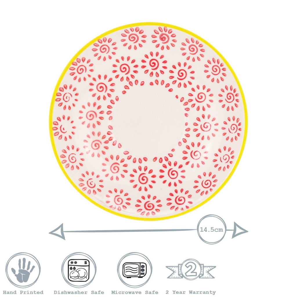 14.5cm Hand Printed China Cappuccino Saucers - Pack of Six