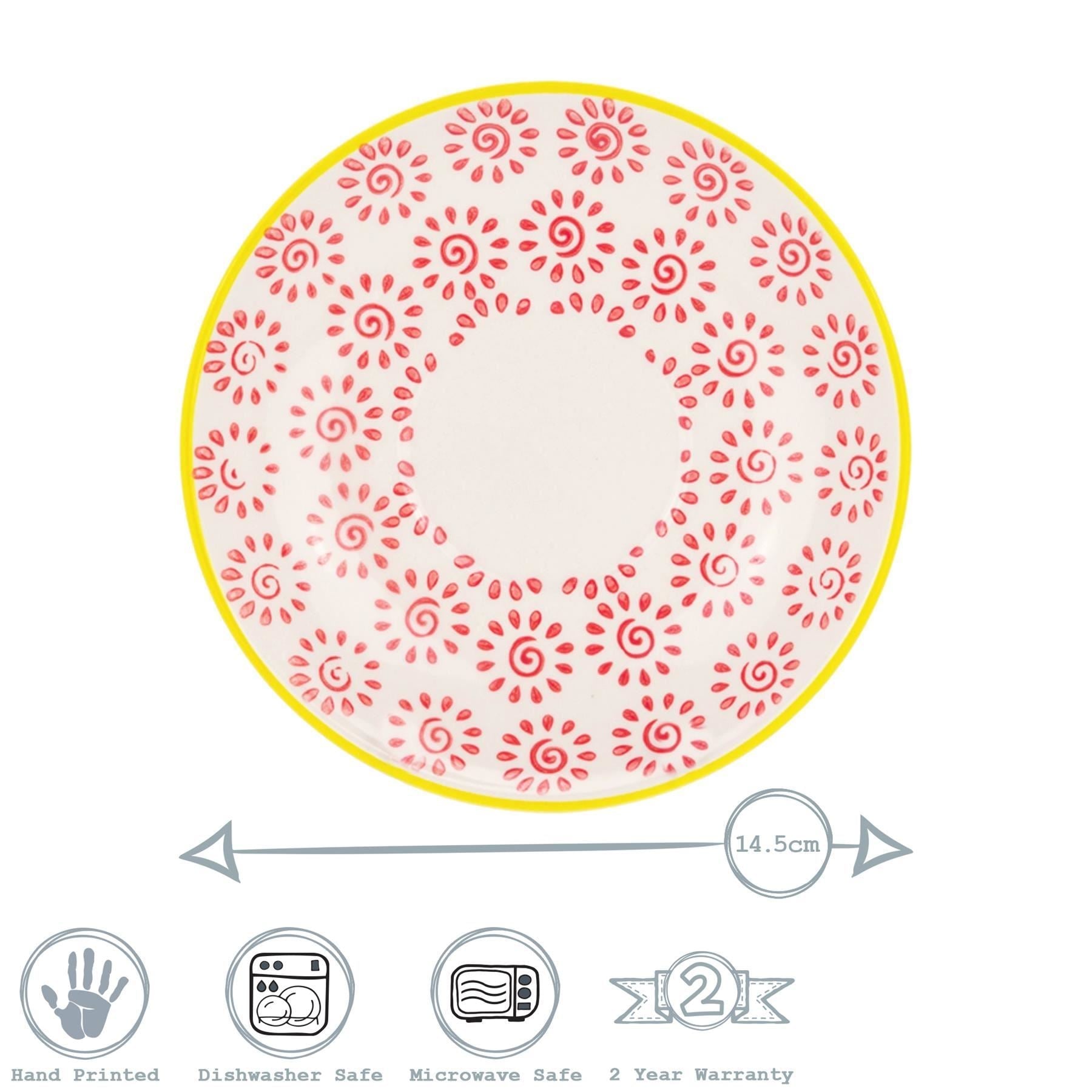 14.5cm Hand Printed China Cappuccino Saucers - Pack of Six