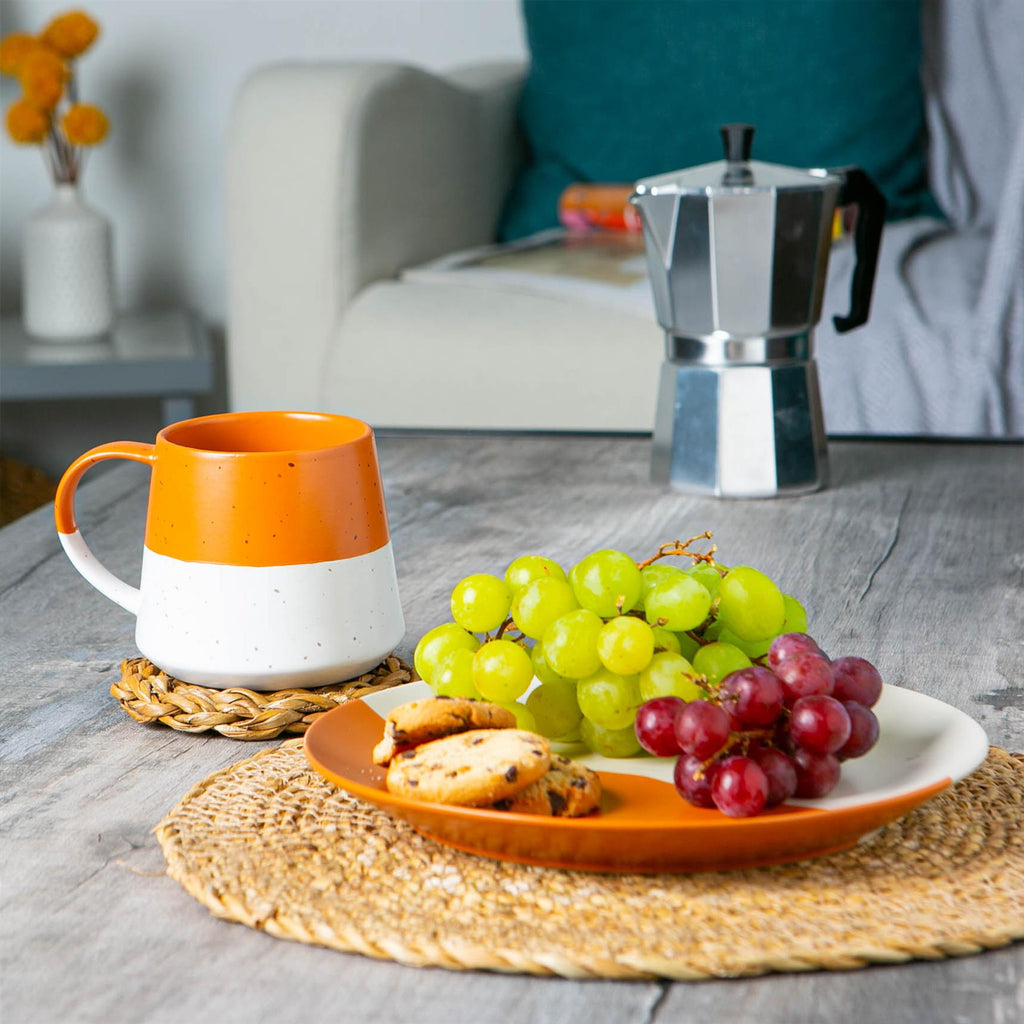 370ml Colour Block Flecked Stoneware Belly Mugs - Pack of 4