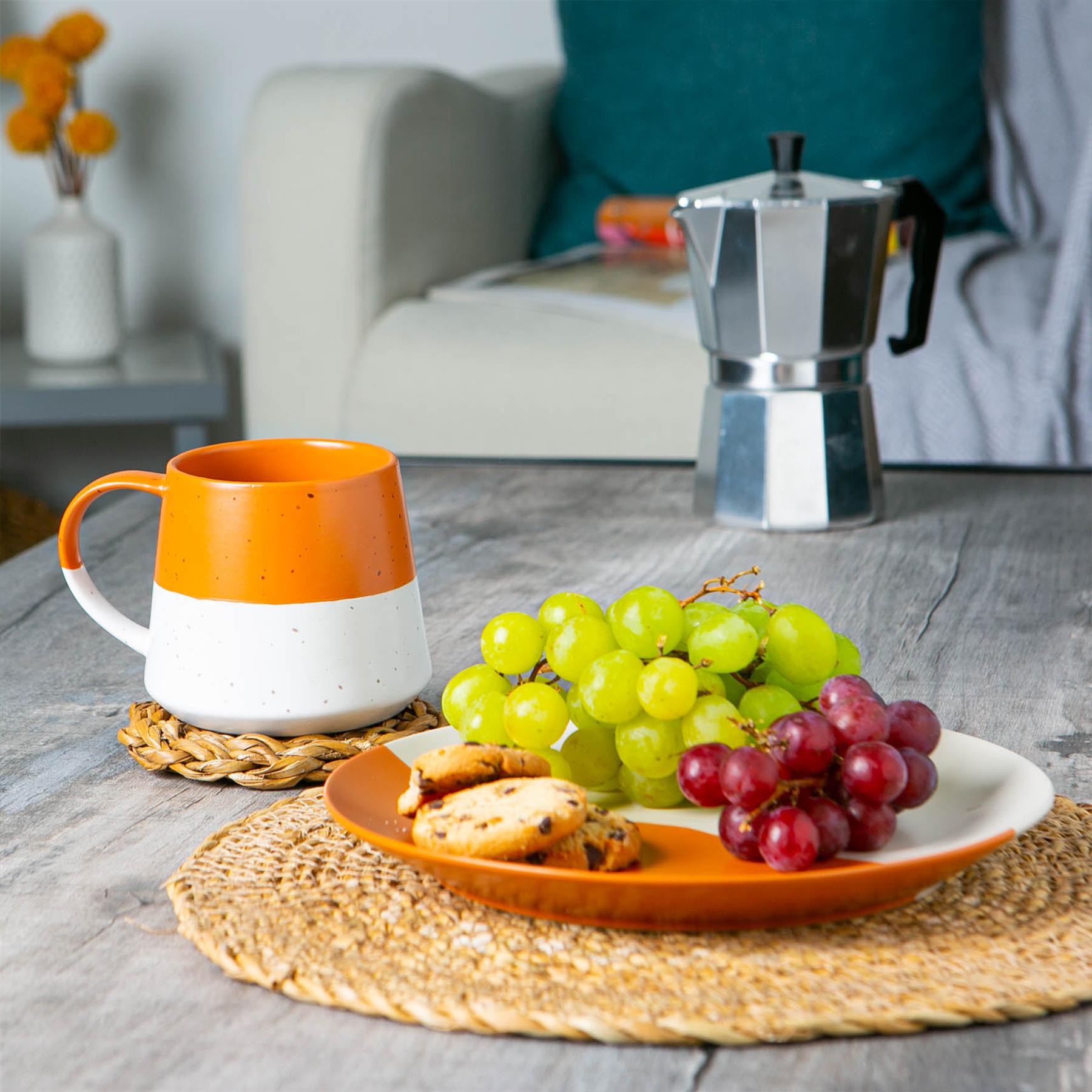 370ml Colour Block Flecked Stoneware Belly Mugs - Pack of 4