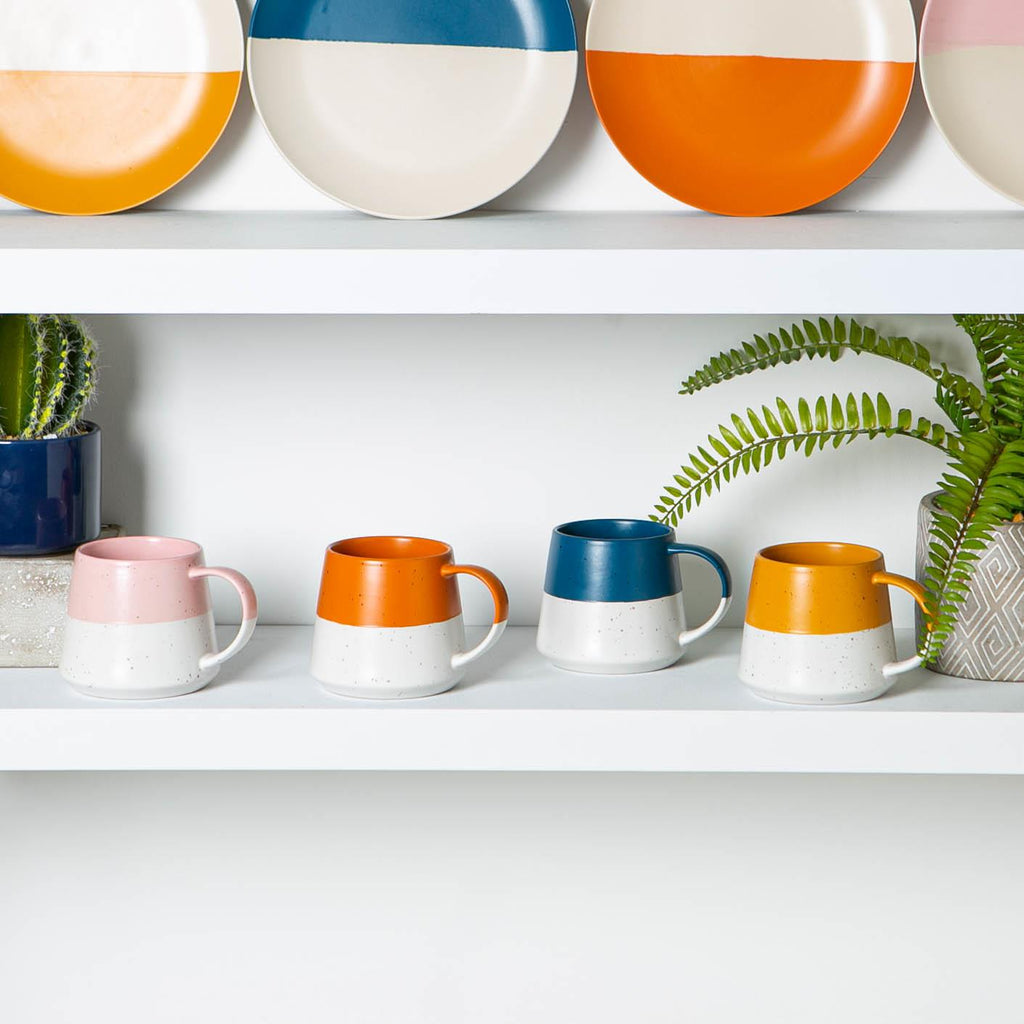 370ml Colour Block Flecked Stoneware Belly Mug