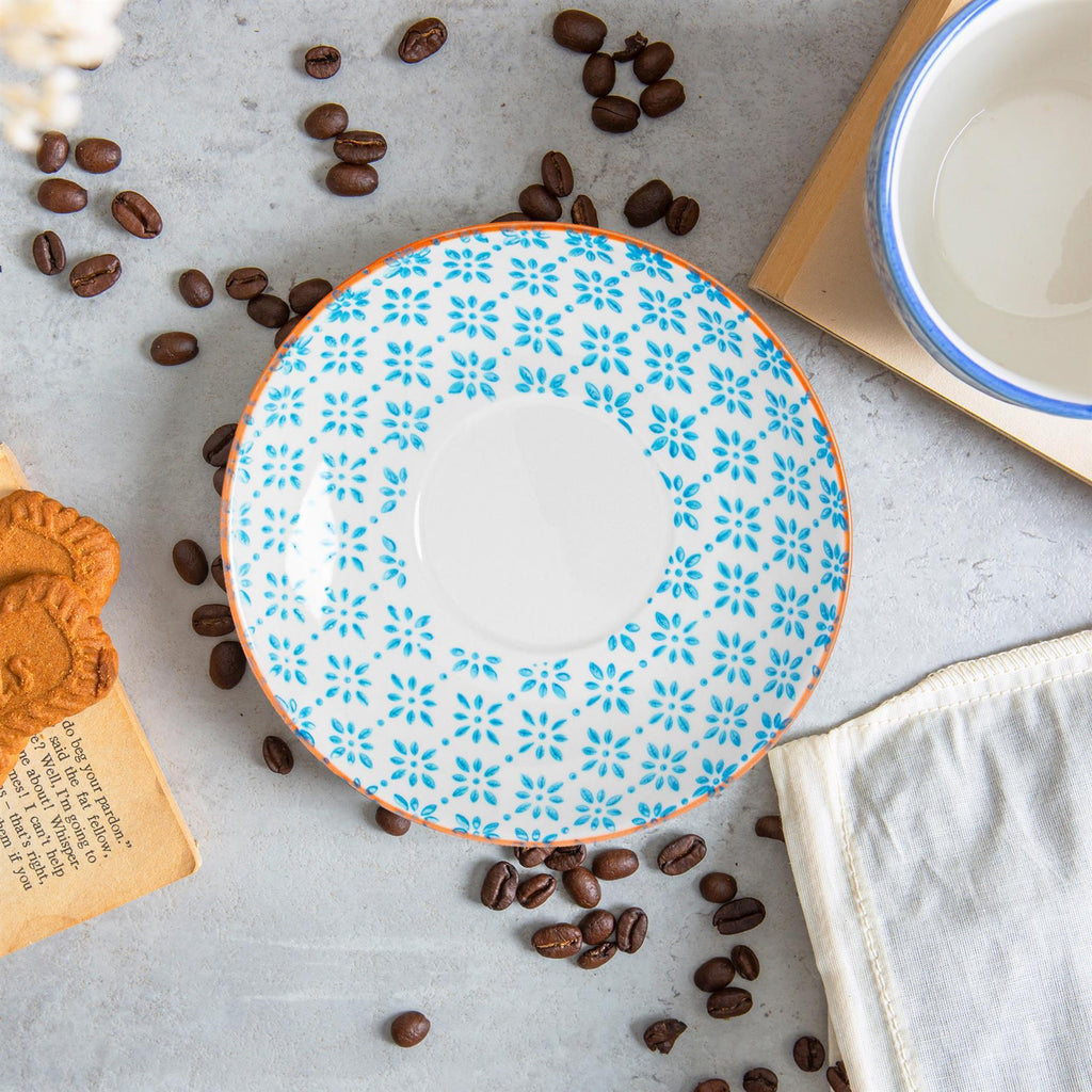 14.5cm Hand Printed China Cappuccino Saucers - Pack of Six