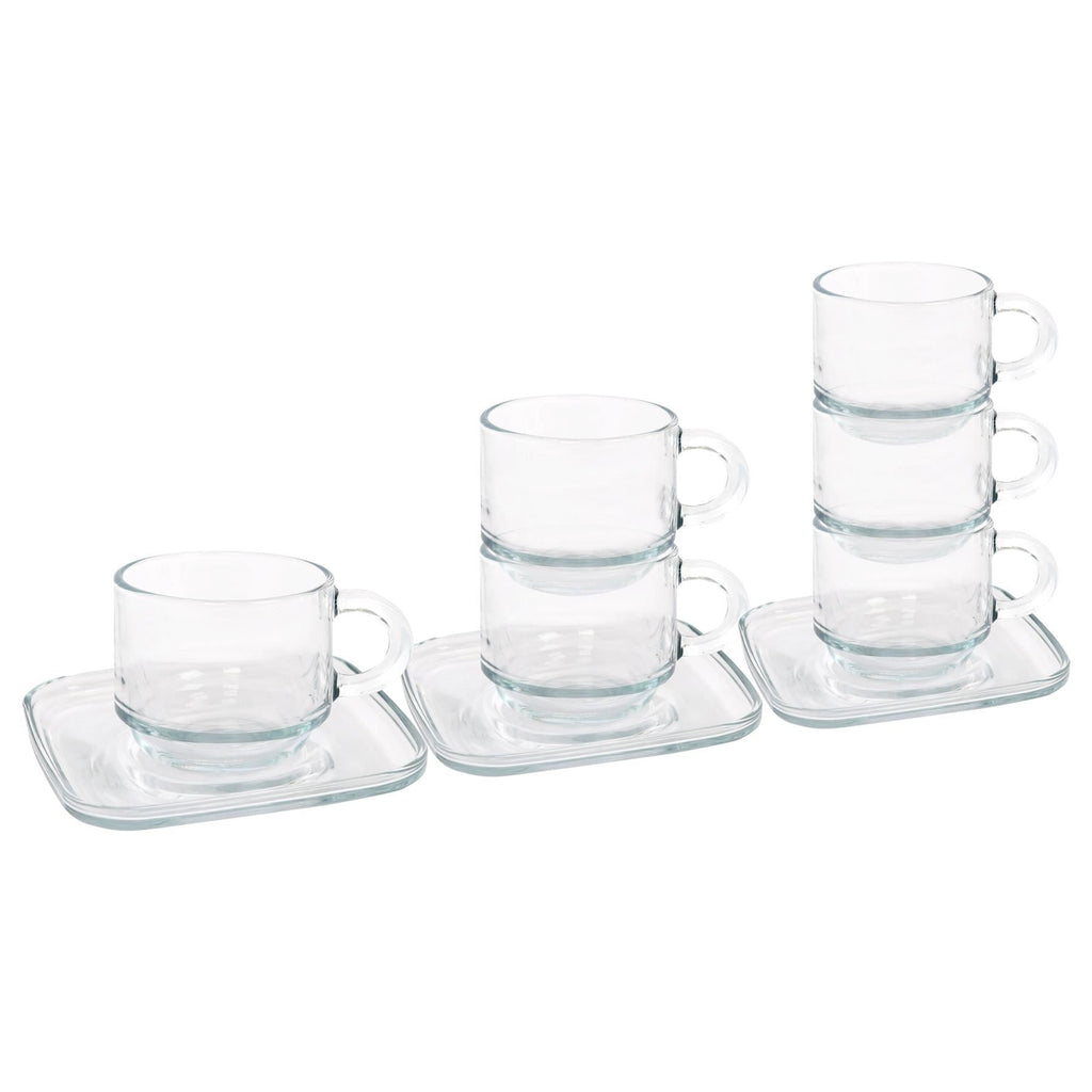 12pc 90ml Cozy Stacking Glass Espresso Cups & Saucers Set