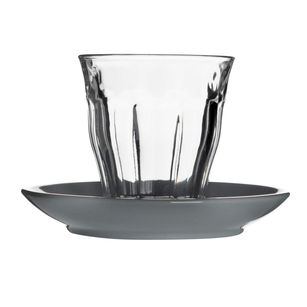 200ml Picardie Glass Coffee Cups & Saucers - Pack of Six