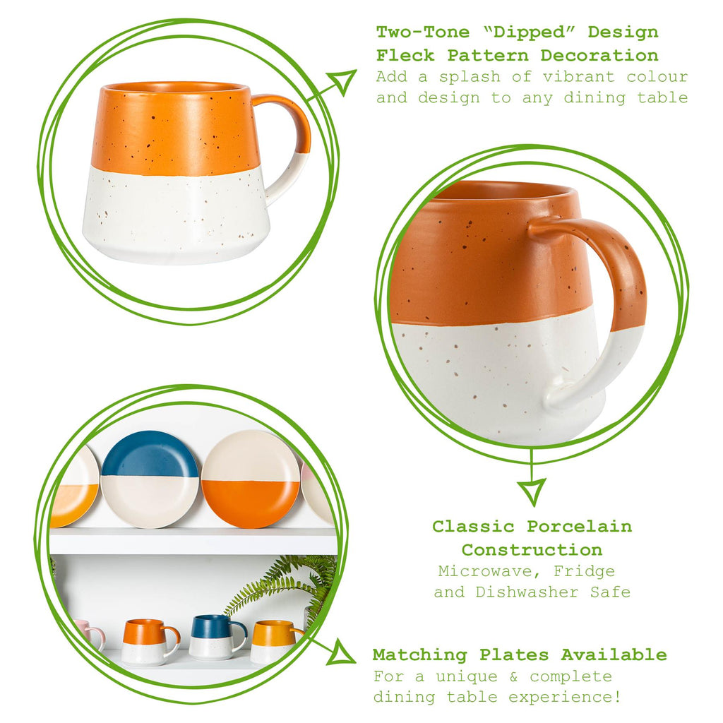 370ml Colour Block Flecked Stoneware Belly Mugs - Pack of 4