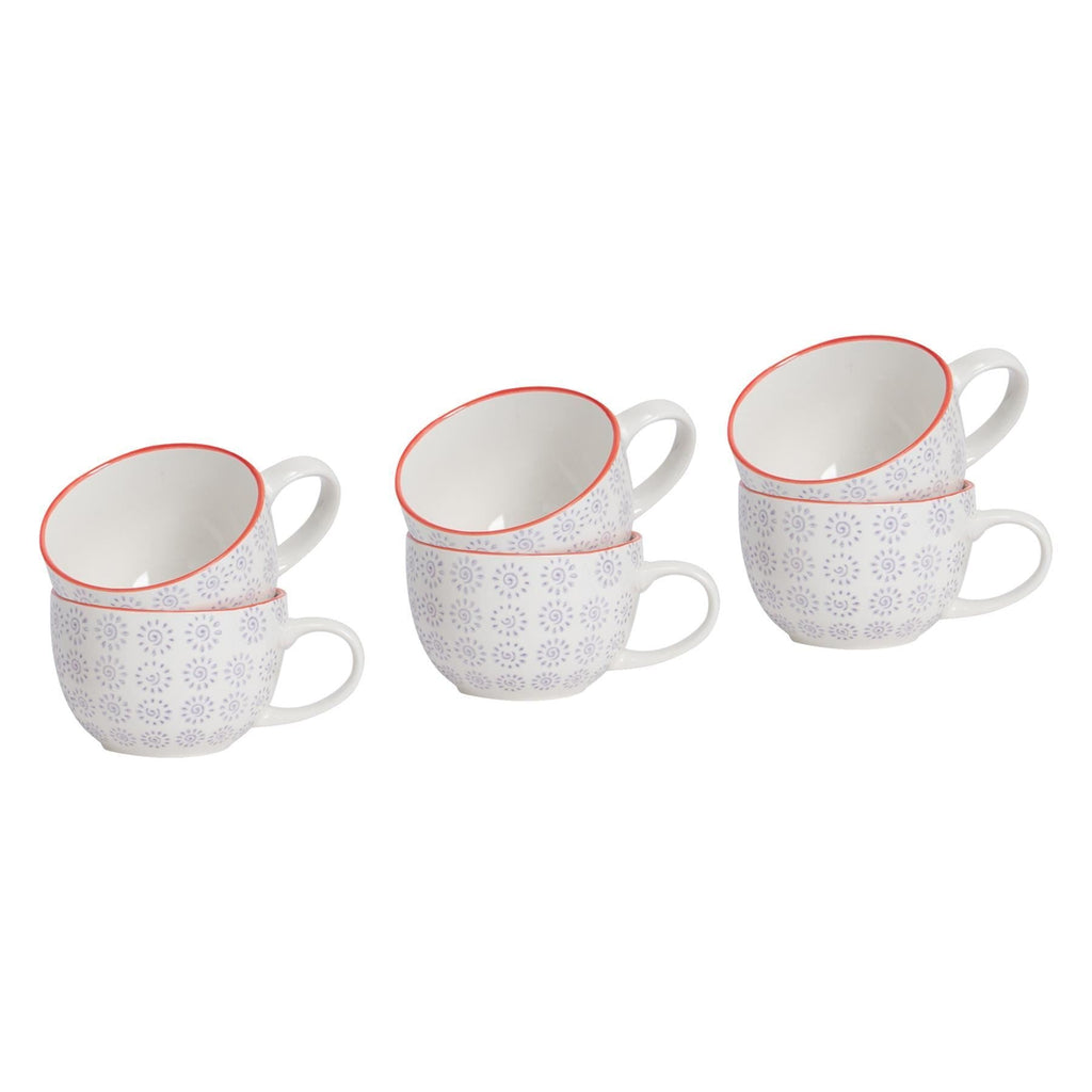 250ml Hand Printed Cappuccino & Tea Cups - Pack of Six