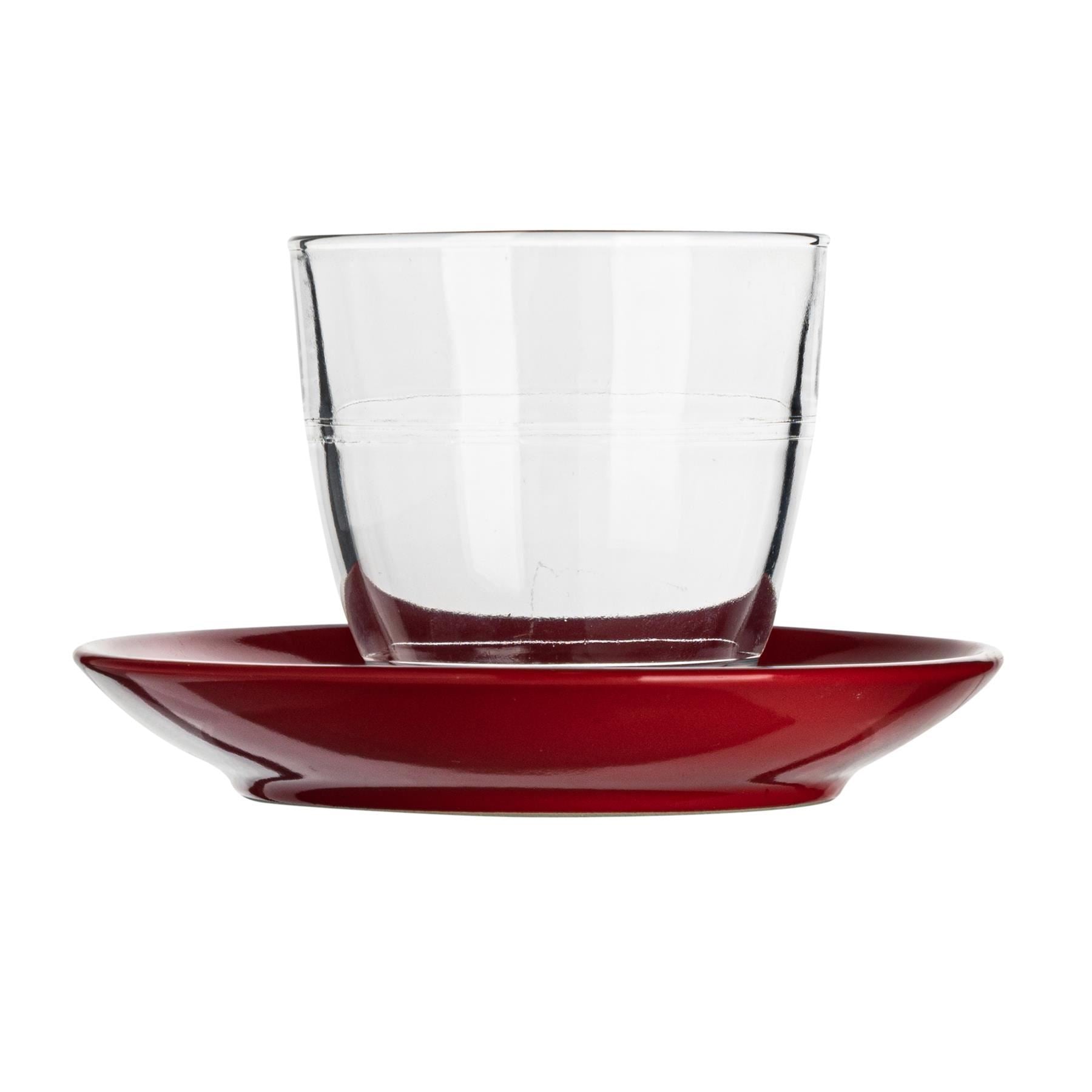 220ml Gigogne Glass Coffee Cups & Saucers - Pack of Six